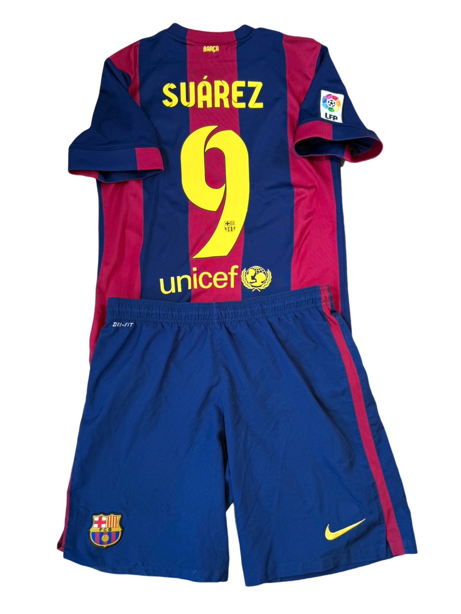 2014/2015 – Camiseta y pantalón corto local del FC Barcelona [#9 Suárez] Nike - Talla S