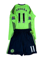 2010/2011 – Chelsea third kit shirt and shorts [#11 Drogba] *Long Sleeves* - M