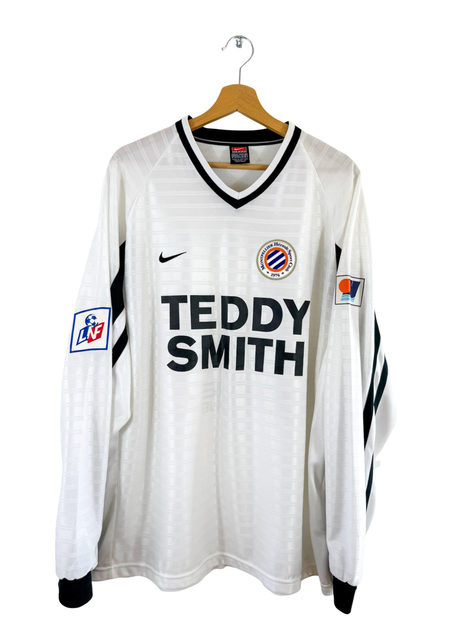 2001/2002 - Camiseta de visitante del Montpellier HSC [#4 Sylvestre] Nike *Edición del partido* *Manga larga* - Talla L