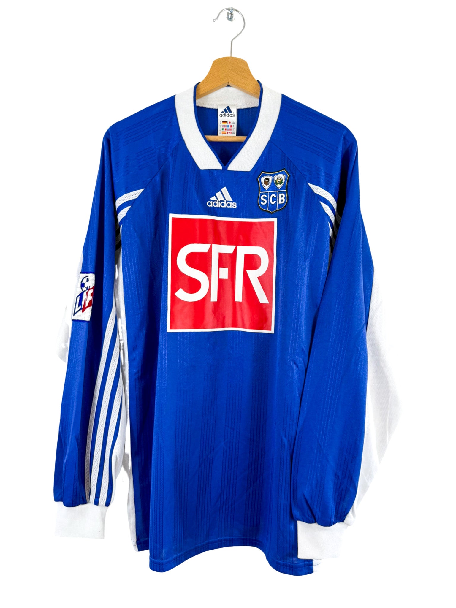 1999/2000 - Camiseta local del SC Bastia [#28 DOBRIJEVIC] Adidas *Edición del partido* *Manga larga* *Copa de la Liga* - Talla XL