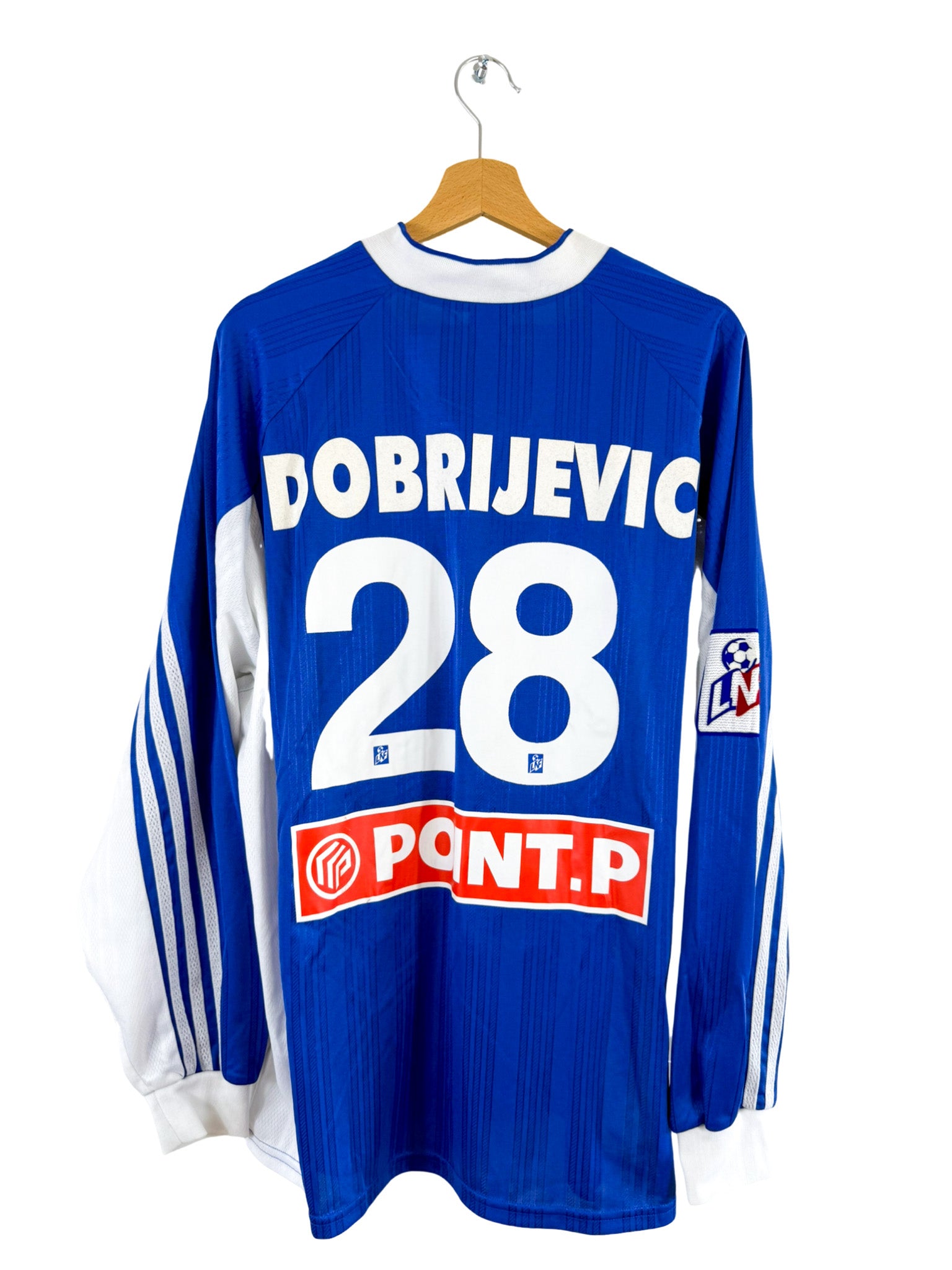 1999/2000 - Camiseta local del SC Bastia [#28 DOBRIJEVIC] Adidas *Edición del partido* *Manga larga* *Copa de la Liga* - Talla XL